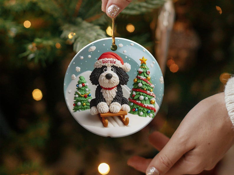Christmas Ornament, Festive Dog On Sled - Claymation Style Artwork | Sublimation Ceramic | 3-Inch Double-Sided Holiday Decor image 10