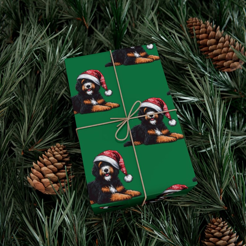 Bernedoodle Christmas Gift Wrap | Holiday Dog Wrapping Paper zdjęcie 8