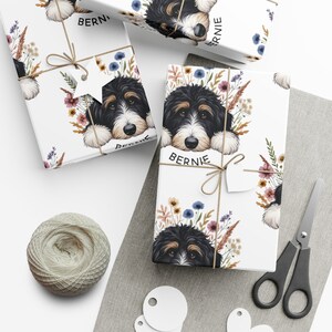 Bernedoodle Gift Wrap, Floral Dog Lover Wrapping Paper image 8