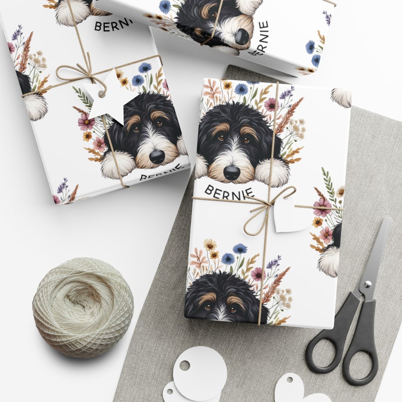 Bernedoodle Gift Wrap, Floral Dog Lover Wrapping Paper image 8