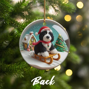 Dog Sled Snowglobe, Custom Bernedoodle Ornament | Ceramic | Double-Sided Sublimation Print, Holiday Tree Charm, 3 Inch immagine 5