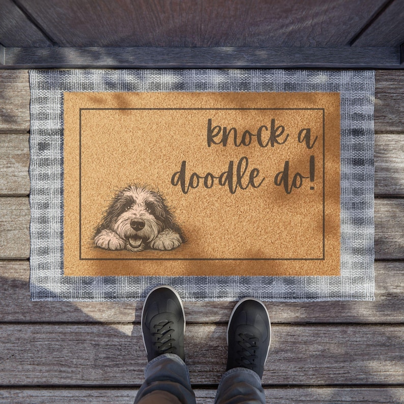 Bernedoodle Doormat, Knock a Doodle Do, Home Decor image 1