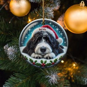 Bernedoodle-Weihnachtsschmuck: Festliche Keramikdekoration – personalisiertes Erinnerungsstück mit Sublimationsdruck, Geschenk für Tierliebhaber, beidseitiges Welpenmotiv Bild 7