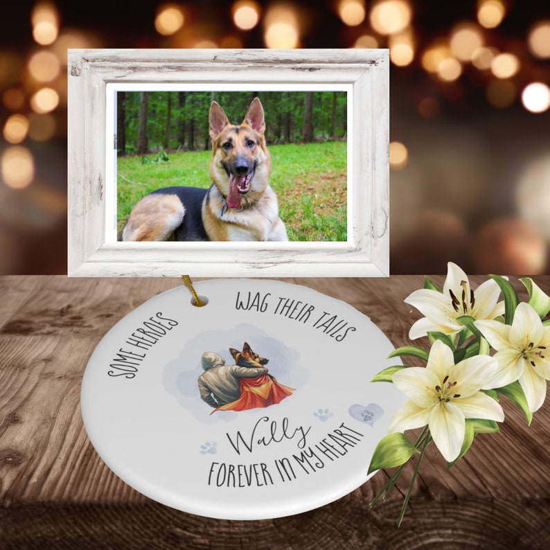 German Sheppard Best Friend - Mans Best Friend Memorial Ornament - Celebration of pet life, dog lover, pet lover, Police Officer, ceramic keep sake, ornament of love, dog memorial gift, cherrish pet life, cherish love, pet child, pet death, dead dogs