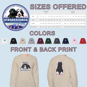 Puede incluir: Sudadera beige con un dise&ntilde;o de perro de monta&ntilde;a bern&eacute;s en la parte delantera y trasera. La parte delantera muestra la cara del perro con el texto "Bernie Chief Snuggle Officer". La parte trasera muestra la parte trasera del perro. Disponible en varios colores y tallas.