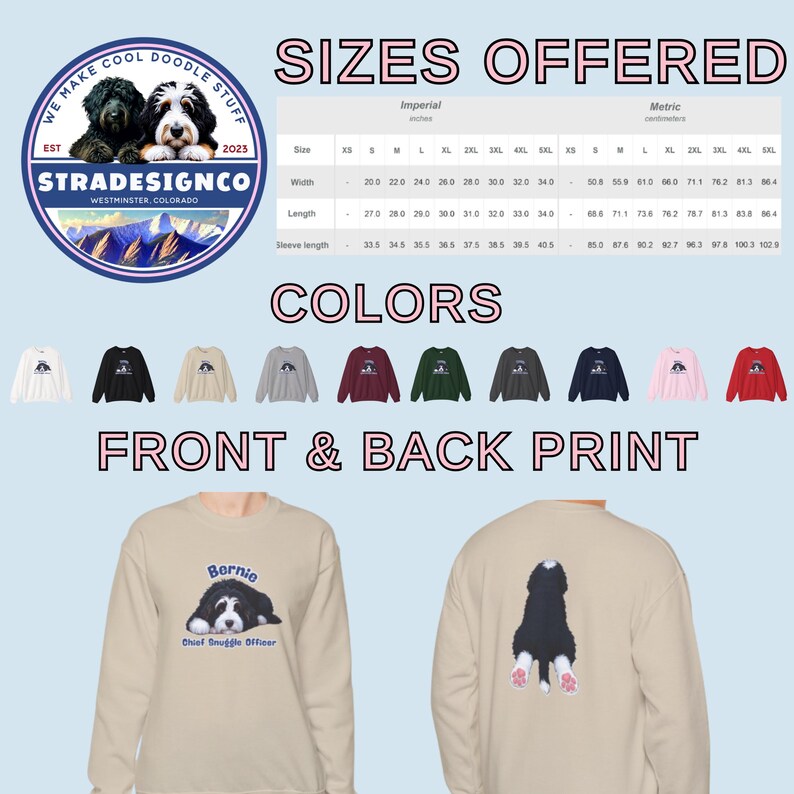 Puede incluir: Sudadera beige con un dise&ntilde;o de perro de monta&ntilde;a bern&eacute;s en la parte delantera y trasera. La parte delantera muestra la cara del perro con el texto "Bernie Chief Snuggle Officer". La parte trasera muestra la parte trasera del perro. Disponible en varios colores y tallas.