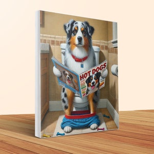 Funny Australian Shepherd Toilet Canvas Art - Hilarious Dog Lover Gift image 4