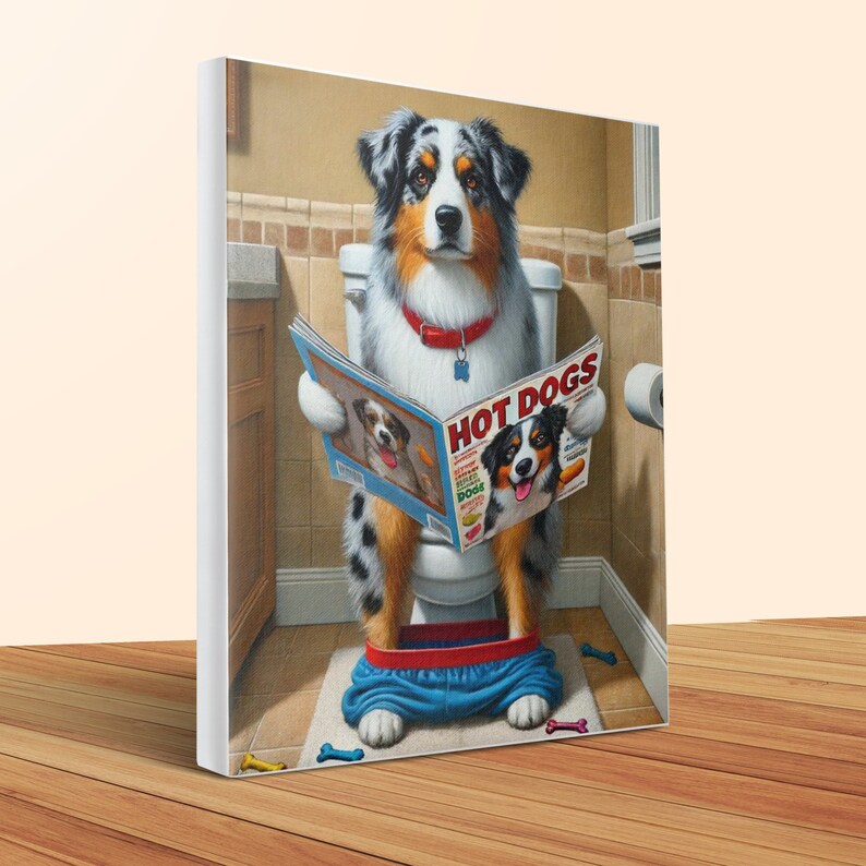 Funny Australian Shepherd Toilet Canvas Art - Hilarious Dog Lover Gift image 4