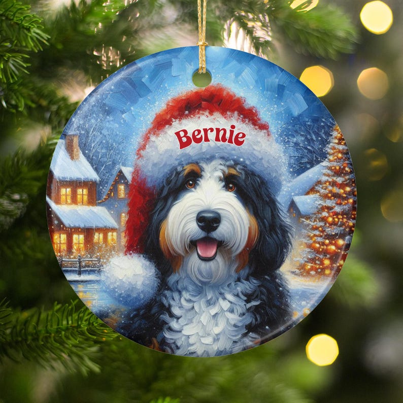 Cute Christmas Bernese Mountain Dog Ornament, Holiday Dog Lover Gift, Festive Pet Decoration, Dog Xmas Tree Accessory