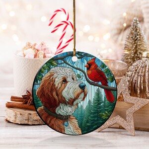 Cardinal and Bernedoodle Dog Ceramic Ornament, Oil Paint Style Design, Cardinal Lovers Gift, Mothers Day, Bird Lovers, Custom Crafted Design