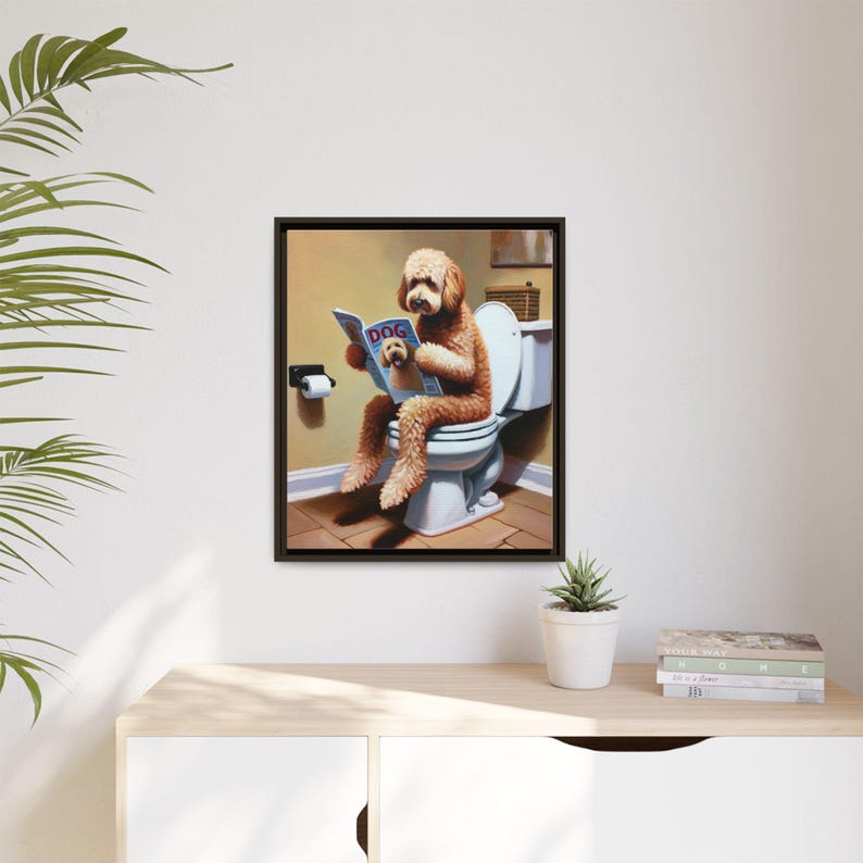 Funny Goldendoodle Toilet Canvas Art: Dog Lover Bathroom Decor image 9