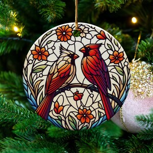 Cardinal Stained-Glass Design Ceramic Ornament image 4