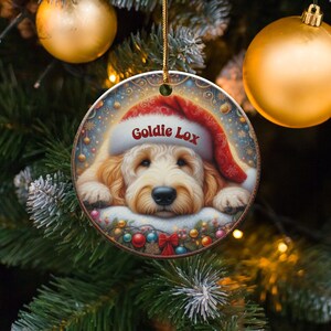 Santa Hat Dog, Goldendoodle Ornament | Sublimation Printed Decor | Personalized Pet Keepsake, Festive Holiday Gift image 7