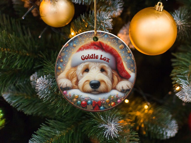 Santa Hat Dog, Goldendoodle Ornament | Sublimation Printed Decor | Personalized Pet Keepsake, Festive Holiday Gift image 7