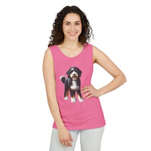 Bernedoodle Mom Tank Top, Cute Dog Rear View Design, Summer Fashion image 2