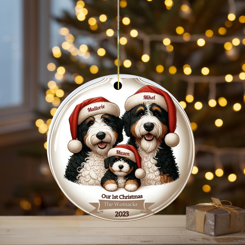 first family Christmas Ornament - First Christmas - Baby First Christmas - Bernedoodle Family Ornament- Personalized