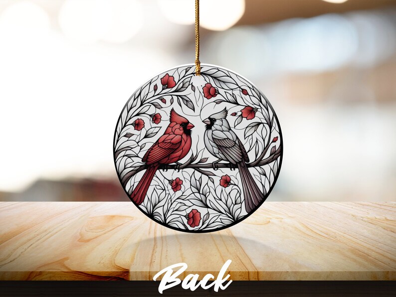 Cardinal Ceramic Ornament, Stained Glass Design image 9