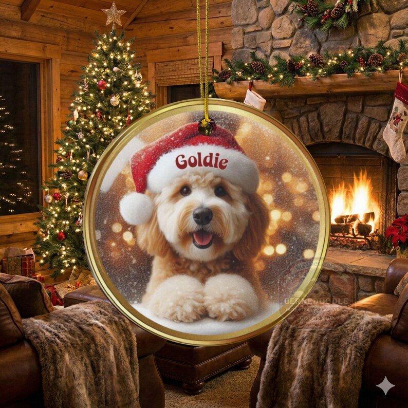 Keramik-Weihnachtsmannmütze, personalisierter Goldendoodle-Weihnachtsbaumschmuck | Sublimationsdruck | 7,6 cm (3 Zoll) Baumdekoration, individuelles Haustier-Andenken, Weihnachtsgeschenk Bild 16