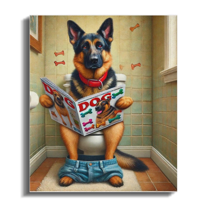 Funny German Shepherd Toilet Canvas Art: Hilarious Dog Lover Gift image 3