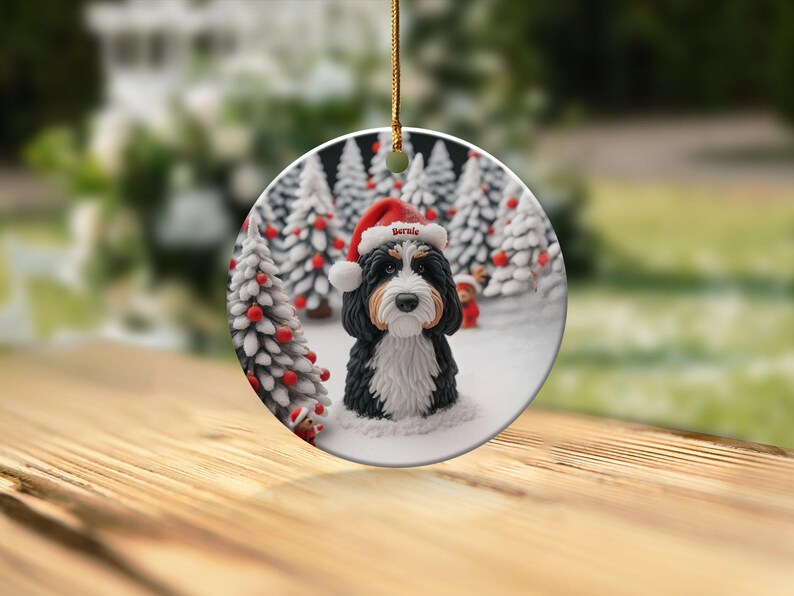 Bernedoodle Christmas Ornament, Two-Sided Doodle Decor | Sublimation Ceramic | Pet Owner Gift, Festive Holiday Keepsake image 7