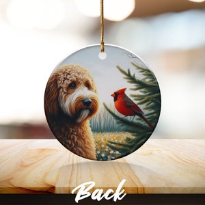 Cardinal and Doodle Dog Ceramic Ornament, Oil Paint Style Design, Cardinal Lovers Gift, Mothers Day, Bird Lovers, Custom Crafted Design Gift