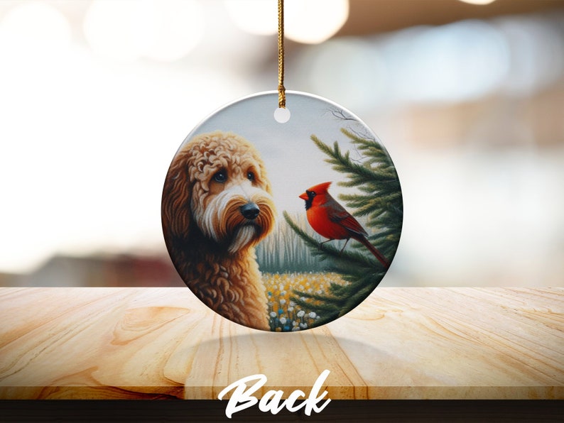 Cardinal and Doodle Dog Ceramic Ornament, Oil Paint Style Design, Cardinal Lovers Gift, Mothers Day, Bird Lovers, Custom Crafted Design Gift