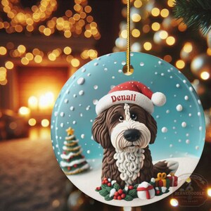 Personalized Brown Bernedoodle Christmas Ornament, Custom Dog Keepsake | Ceramic | 2.76-Inch Round Holiday Decoration, Sublimation image 12