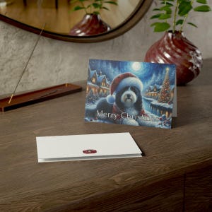 Christmas Greeting Card, Dog in Santa Hat, Holiday Scene, Festive Christmas Card, Seasonal Greetings, Merry Christmas Card