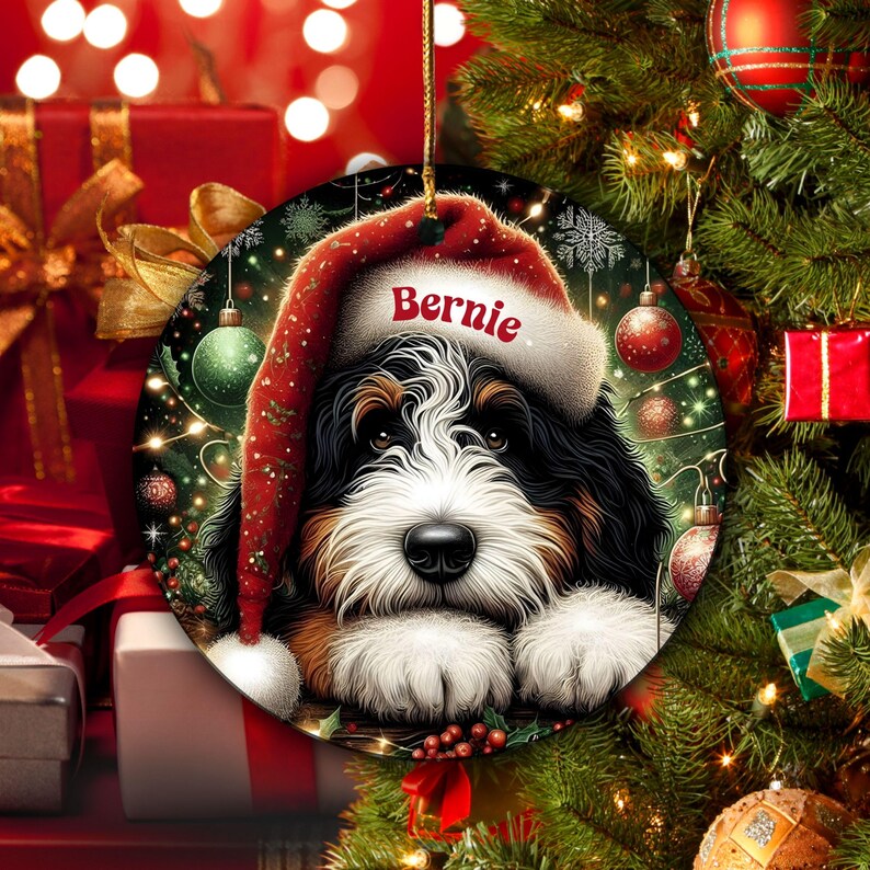 Adorno navideño de Bernedoodle para Papá Noel, recuerdo personalizado para perros / Cerámica por sublimación / Decoración navideña de doble cara de 7,6 cm imagen 14