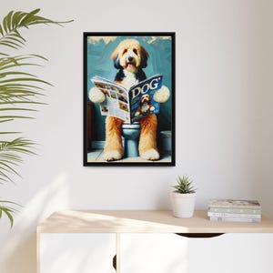 Divertido dibujo de un perro en el baño: Garabato leyendo el periódico imagen 6