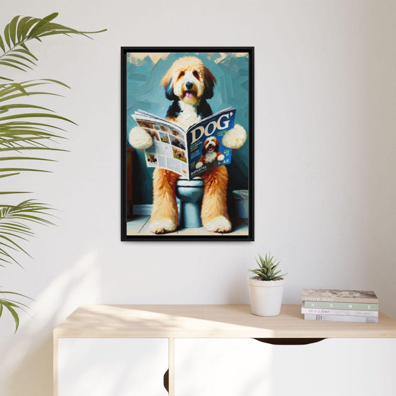 Divertido dibujo de un perro en el baño: Garabato leyendo el periódico imagen 6
