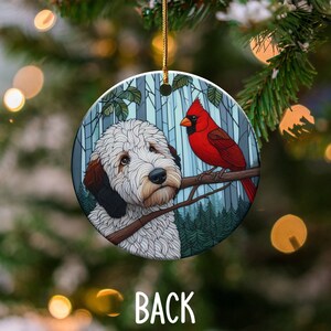 Cardinal and Goldendoodle Ceramic Ornament, Oil Paint Style Design, Cardinal Lovers Gift, Mothers Day, Bird Lover, Red Cardinal and Dog Gift