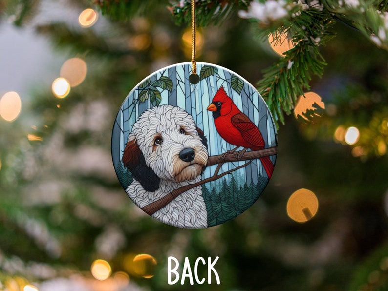 Cardinal and Goldendoodle Ceramic Ornament, Oil Paint Style Design, Cardinal Lovers Gift, Mothers Day, Bird Lover, Red Cardinal and Dog Gift