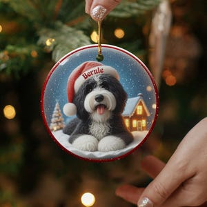 Holiday Christmas Tree Ornament with Dog Photo, Custom Pet Ornament with Santa Hat, Personalized Pet Gift for Holidays