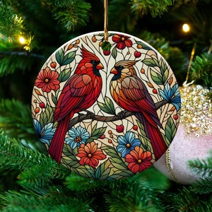 Cardinal Ceramic Ornament, Faux Stained Glass Design image 2