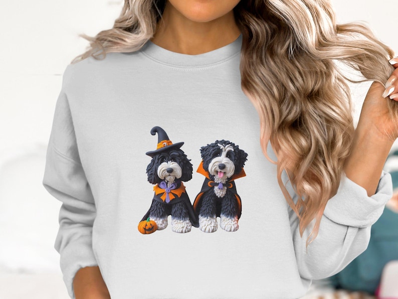 Bernedoodle Halloween Sweatshirt, Doodle Dog Costume, Pet Lover Gift image 1