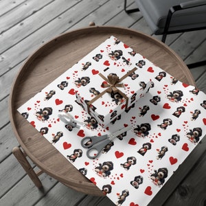 Bernedoodle wrapping paper for all occasions, valentines wrapping paper,valentines wrap, gift wrap bernedoodle, doodle paper, doodle gift wrap, birthday bernedoodle wrap, goldendoodle, merle doodle, doodle paper gifting.