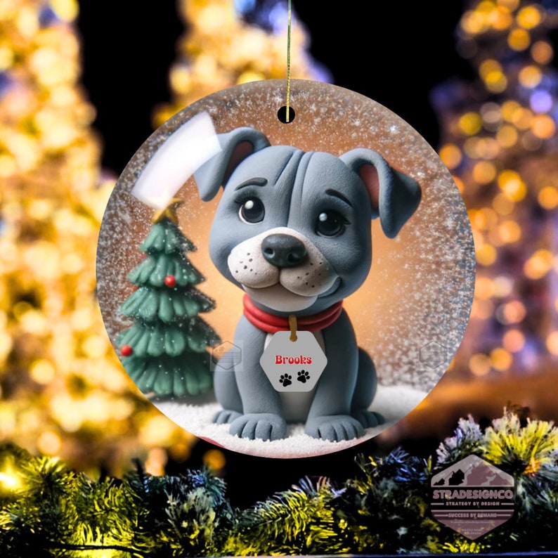 Gray Pit Bull Terrier Illustrated Ornament
