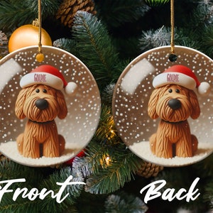 Bernedoodle Ornament, Personalized Custom Pet Name - Sublimation Print (Round Ceramic, Holiday Keepsake) image 4