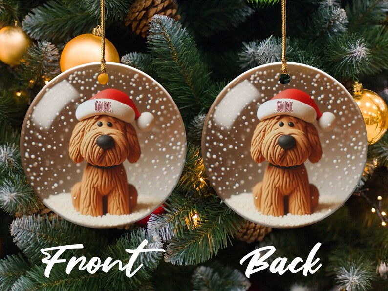 Bernedoodle Ornament, Personalized Custom Pet Name - Sublimation Print (Round Ceramic, Holiday Keepsake) image 4