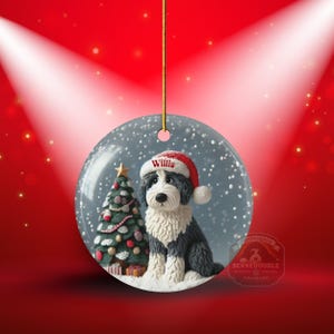 Personalized Sheepadoodle Christmas Ornament, Snow Globe Art Dog Keepsake | Two-Sided Ceramic 3 Inch | Doodle Mom Gift image 9