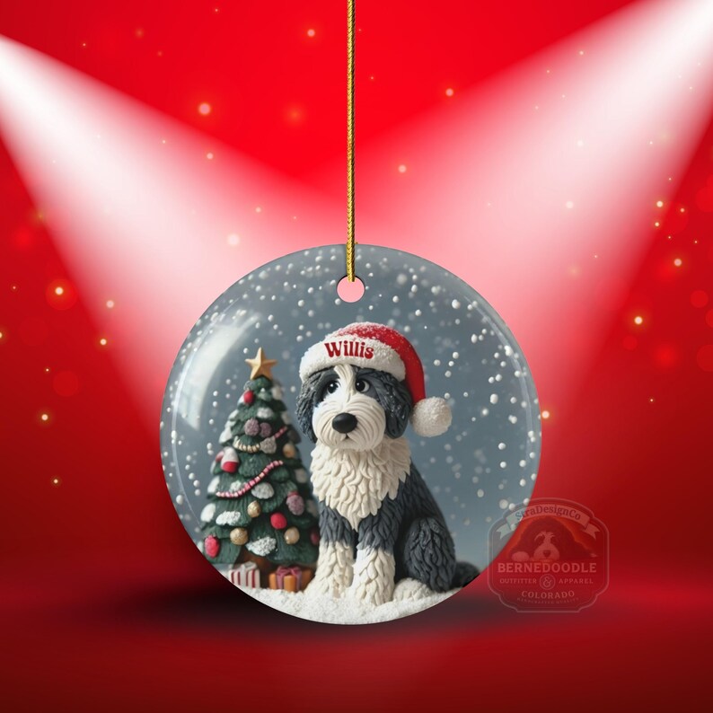 Personalized Sheepadoodle Christmas Ornament, Snow Globe Art Dog Keepsake | Two-Sided Ceramic 3 Inch | Doodle Mom Gift image 9