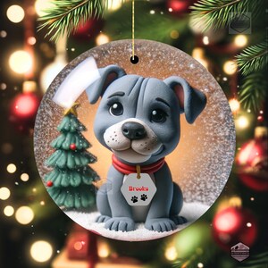 Gray Pit Bull Terrier Illustrated Ornament