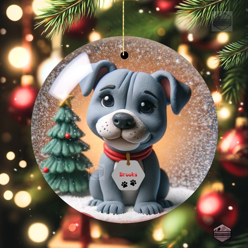 Gray Pit Bull Terrier Illustrated Ornament