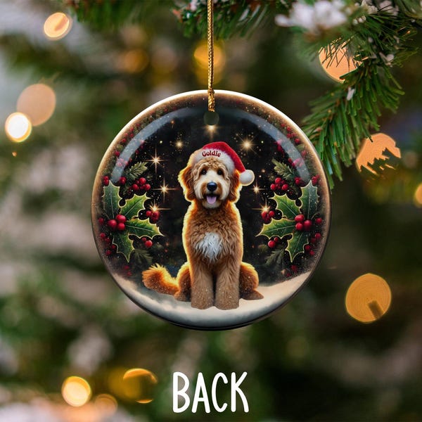 Golden Doodle Ceramic Christmas Ornament - Two-Sided Personalized Goldendoodle Keepsake
