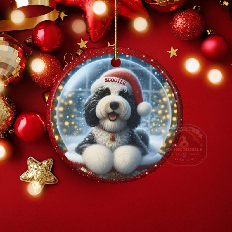 Custom Dog Ornament, Sheepadoodle Snow Globe Design (Sublimation, Ceramic) - Personalized Keepsake Gift, Holiday Tree Decor image 8