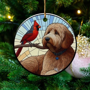 Cardinal and Bernese Mountain Dog Ornament, Stained-Glass Looking Design, Cardinal gift, Mothers Day Gift, Bird Lovers Gift, Dog Mom Gifts