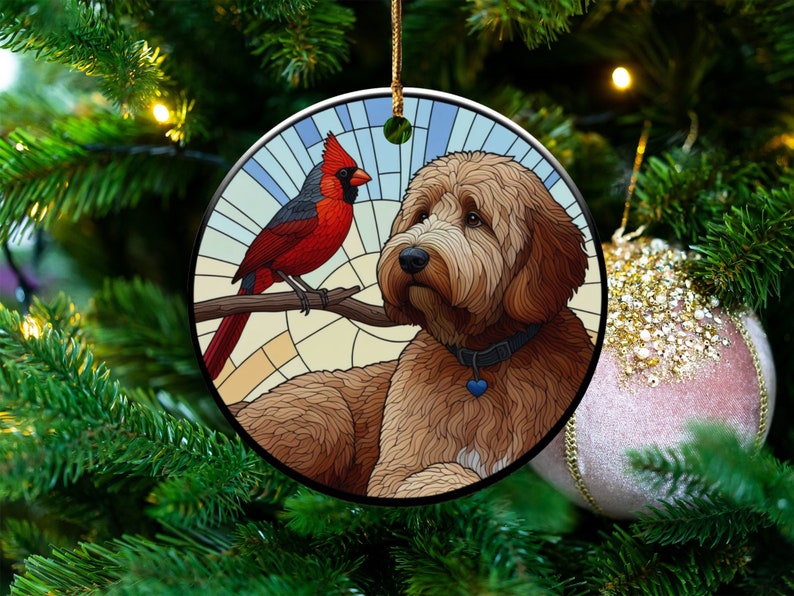 Cardinal and Bernese Mountain Dog Ornament, Stained-Glass Looking Design, Cardinal gift, Mothers Day Gift, Bird Lovers Gift, Dog Mom Gifts