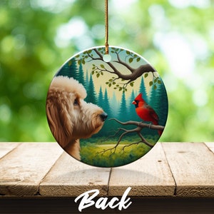 Cardinal and Goldendoodle Ceramic Ornament, Oil Paint Style Design, Cardinal Lovers Gift, Mothers Day, Bird Lover, Red Cardinal and Dog Gift