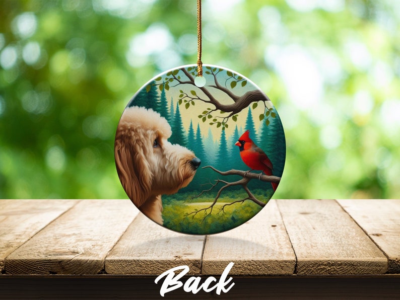 Cardinal and Goldendoodle Ceramic Ornament, Oil Paint Style Design, Cardinal Lovers Gift, Mothers Day, Bird Lover, Red Cardinal and Dog Gift